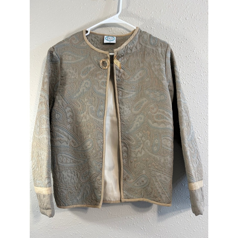 Vintage Grandmacore Paisley Tapestry Jacket Tan Jacquard‎ Toggle Small Medium